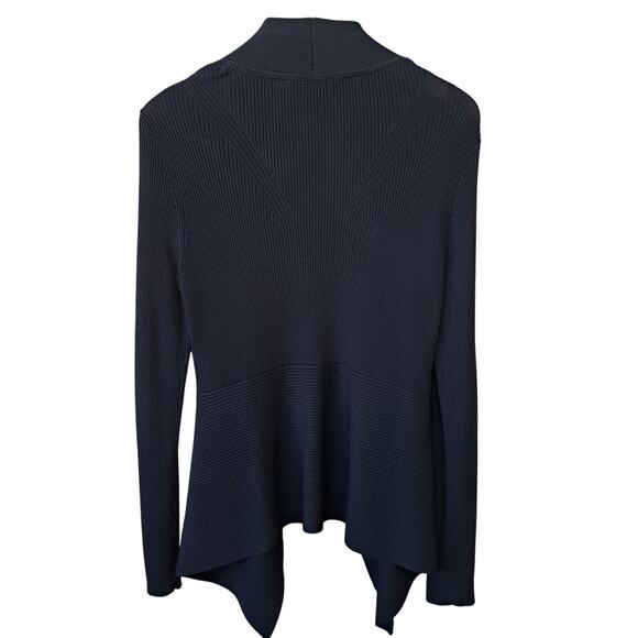 White House Black Market Ribbed Cardigan Sweater Black OpenFront High Low Fitted - Picture 7 of 7